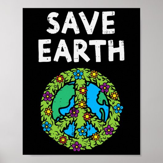 Red Earth Peace Symbol Flowers Environmental Poster (Voorkant)