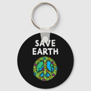 Red Earth Peace Symbol Flowers Environmental Sleutelhanger