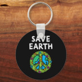 Red Earth Peace Symbol Flowers Environmental Sleutelhanger (Voorkant)