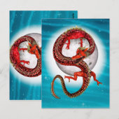 Red Eastern Dragon beroemd gemaakt door Mythical F Briefkaart (Voorkant / Achterkant)