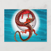 Red Eastern Dragon beroemd gemaakt door Mythical F Briefkaart (Achterkant)