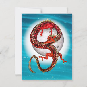 Red Eastern Dragon beroemd gemaakt door Mythical F Briefkaart