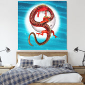 Red Eastern Dragon beroemd gemaakt door Mythical F Canvas Afdruk (Insitu (Slaapkamer))
