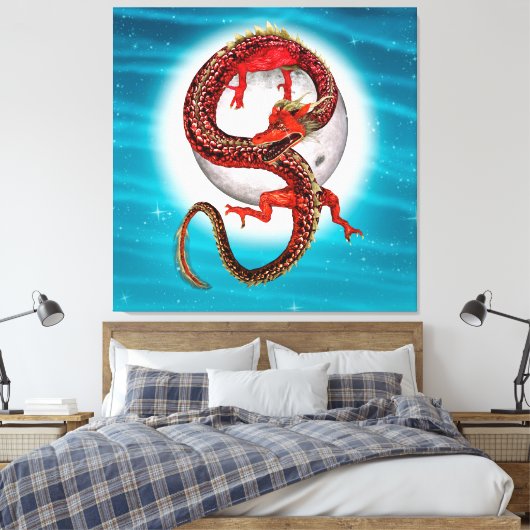 Red Eastern Dragon beroemd gemaakt door Mythical F Canvas Afdruk (Insitu (Slaapkamer))
