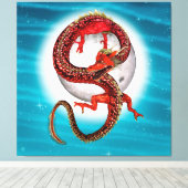 Red Eastern Dragon beroemd gemaakt door Mythical F Canvas Afdruk (Insitu (Houten vloer))
