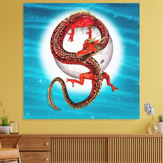 Red Eastern Dragon beroemd gemaakt door Mythical F Canvas Afdruk (Insitu (Woonkamer))
