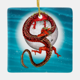 Red Eastern Dragon beroemd gemaakt door Mythical F Keramisch Ornament