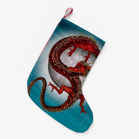 Red Eastern Dragon beroemd gemaakt door Mythical F Kleine Kerstsok (Voorkant (Hangend))