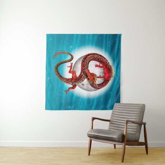 Red Eastern Dragon beroemd gemaakt door Mythical F Wandkleed (In Situ (horizontaal))