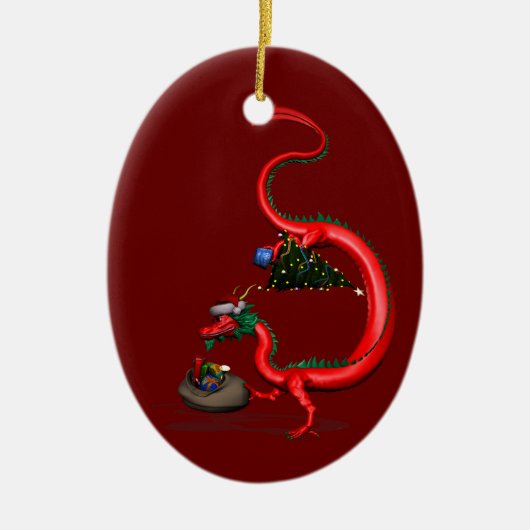 Red Eastern Dragon Keramisch Ornament (Voorkant)