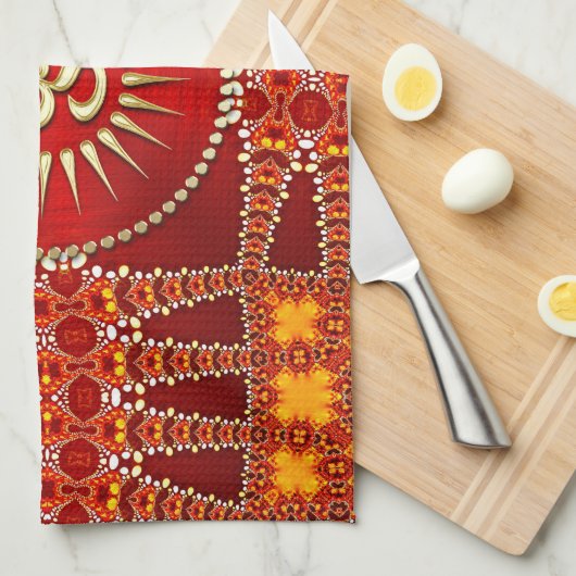 Red Eastern OM Meditation Yoga Home Decor Theedoek (Quarter Fold)