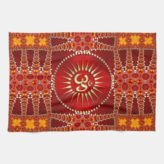 Red Eastern OM Meditation Yoga Home Decor Theedoek (Horizontaal)