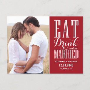 Red Eat, Drink en getrouwd zijn Save the Date Aankondigingskaart