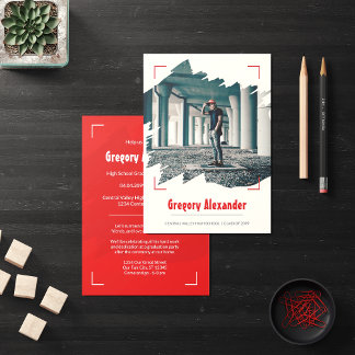 Red Edgy Abstract Afstuderen penseelfoto Kaart