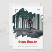 Red Edgy Abstract Afstuderen penseelfoto Kaart (Voorkant)