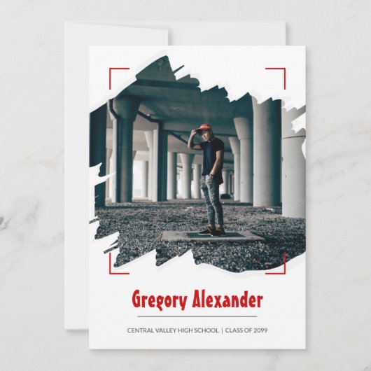 Red Edgy Abstract Afstuderen penseelfoto Kaart (Voorkant)