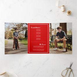 Red Edgy Abstract Torn Photo Afstuderen Drieluik Uitnodiging