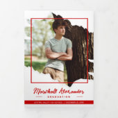 Red Edgy Abstract Torn Photo Afstuderen Drieluik Uitnodiging (Cover)