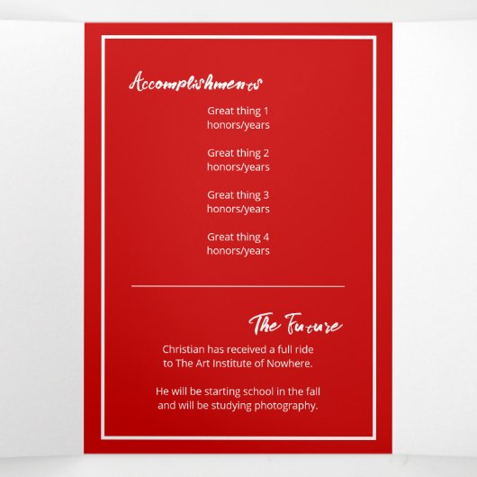 Red Edgy Abstract Torn Photo Afstuderen Drieluik Uitnodiging (Binnenkant midden)