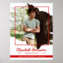 Red Edgy Abstract Torn Photo Afstuderen Poster