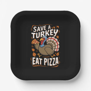 Red een kalkoen, eet pizza, grappig Thanksgiving-k Papieren Bordje