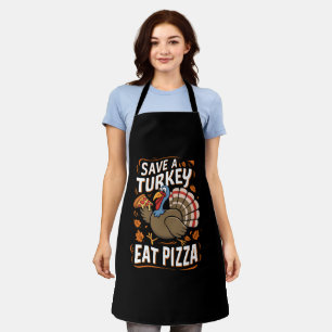 Red een kalkoen, eet pizza, grappig Thanksgiving-k Schort