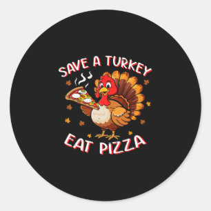Red Een Kalkoen Eet Pizza Grappige Kalkoen Foodie Ronde Sticker