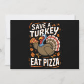Red een kalkoen Eet Pizza Grappige Thanksgiving Kl Feestdagenkaart (Voorkant)