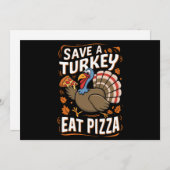 Red een kalkoen Eet Pizza Grappige Thanksgiving Kl Feestdagenkaart (Voorkant / Achterkant)