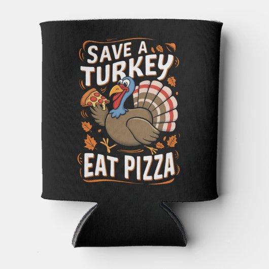 Red een kalkoen eet pizza grappige Thanksgiving ko Blikjeskoeler (Voorkant)