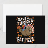 Red een kalkoen eet pizza grappige Thanksgiving ko Feestdagenkaart (Voorkant / Achterkant)