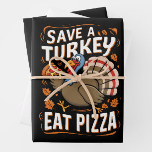 Red een kalkoen eet pizza grappige Thanksgiving ko Inpakpapier Vel