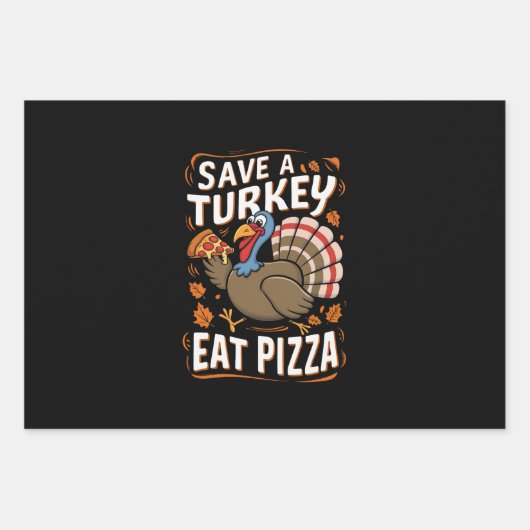 Red een kalkoen eet pizza grappige Thanksgiving ko Inpakpapier Vel (Voorkant)