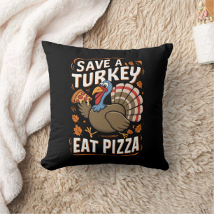 Red een kalkoen eet pizza grappige Thanksgiving ko Kussen