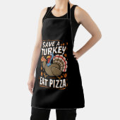 Red een kalkoen eet pizza grappige Thanksgiving ko Schort (Insitu)