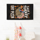 Red een kalkoen eet pizza grappige Thanksgiving ko Spandoek (Insitu)