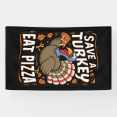 Red een kalkoen eet pizza grappige Thanksgiving ko Spandoek (Horizontaal)