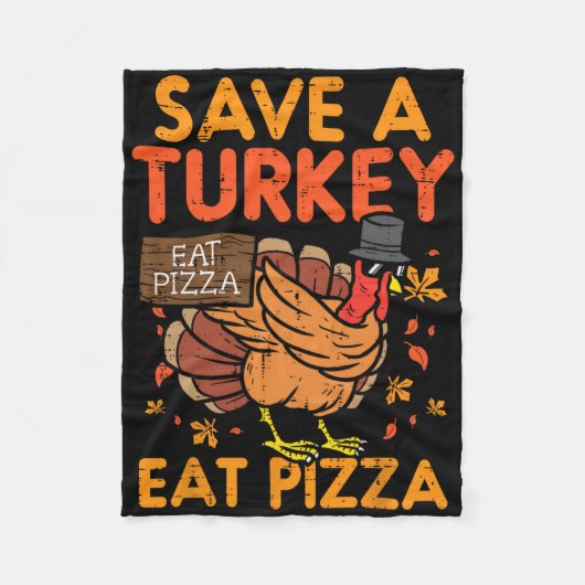 Red een kalkoen eet pizza leuk Thanksgiving eten l Fleece Deken (Voorkant)