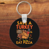 Red een kalkoen eet pizza leuk Thanksgiving eten l Sleutelhanger (Voorkant)