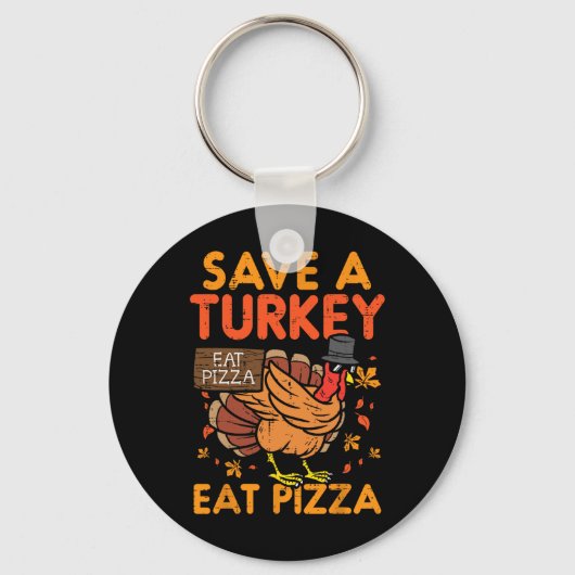 Red een kalkoen eet pizza leuk Thanksgiving eten l Sleutelhanger (Voorkant)