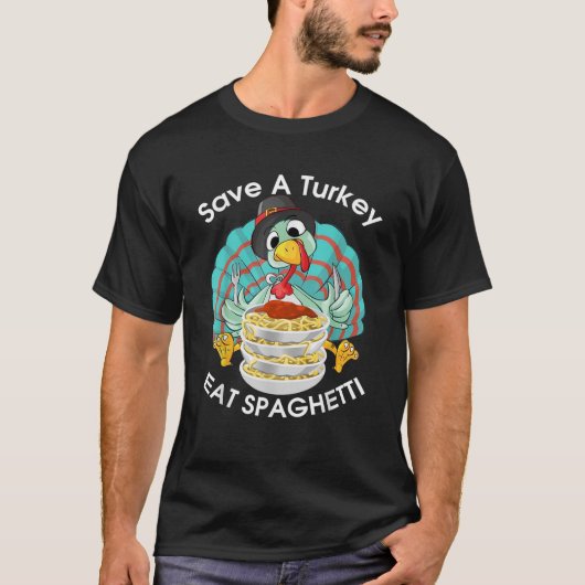 Red een kalkoen Eet spaghetti Schattige Italiaans  T-shirt (Voorkant)