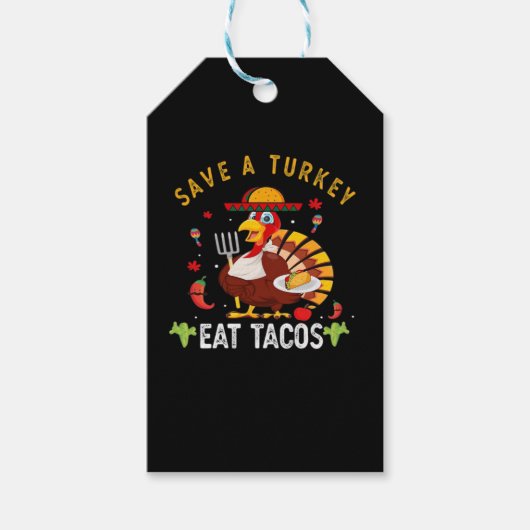 Red een kalkoen Eet taco's Grappig Mexicaans Cadeaulabel (Voorkant)
