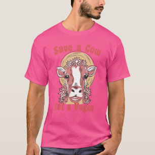 Red een koe eet een veganistische anti tweedehands t-shirt