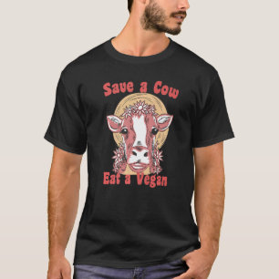 Red een koe eet een veganistische anti tweedehands t-shirt