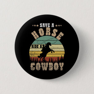 Red een paard dat een cowboy Funny Horse Riding Ma Ronde Button 5,7 Cm