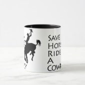 Red een paard met een cowboy mok (Midden)