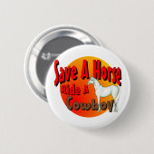 Red een paard met een cowboy ronde button 5,7 cm (Voorkant /achterkant)
