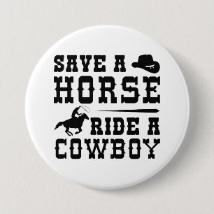 Red een paard met een cowboy ronde button 7,6 cm