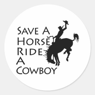 Red een paard met een cowboy ronde sticker