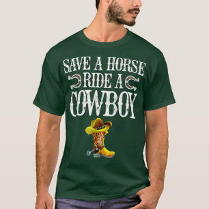 Red een paard met een cowboy t-shirt